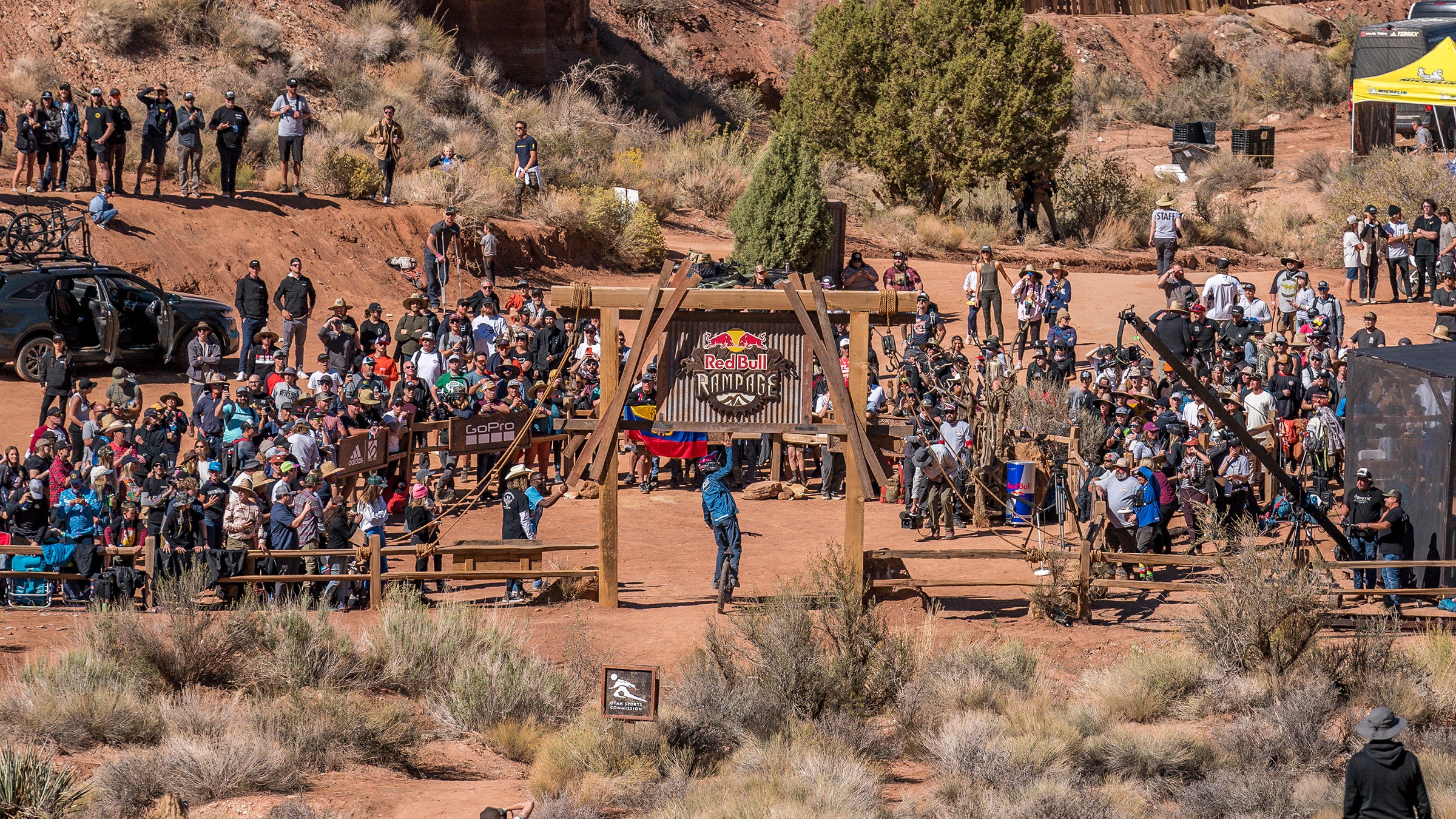 Reed Boggs rolls across the finish at the 2021 Red Bull Rampage