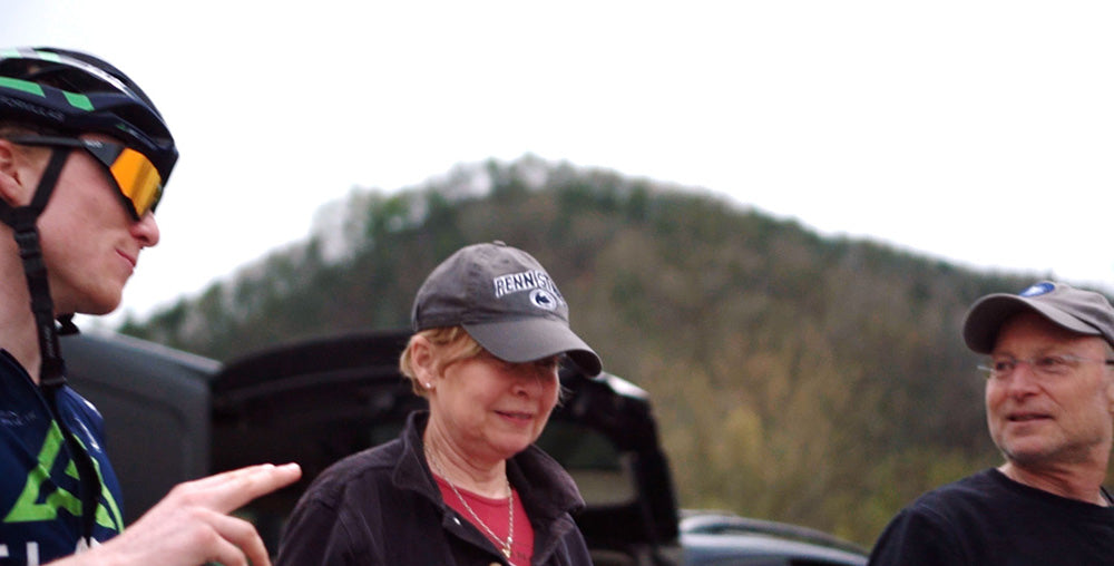 Wil recapping his ride with his parents.