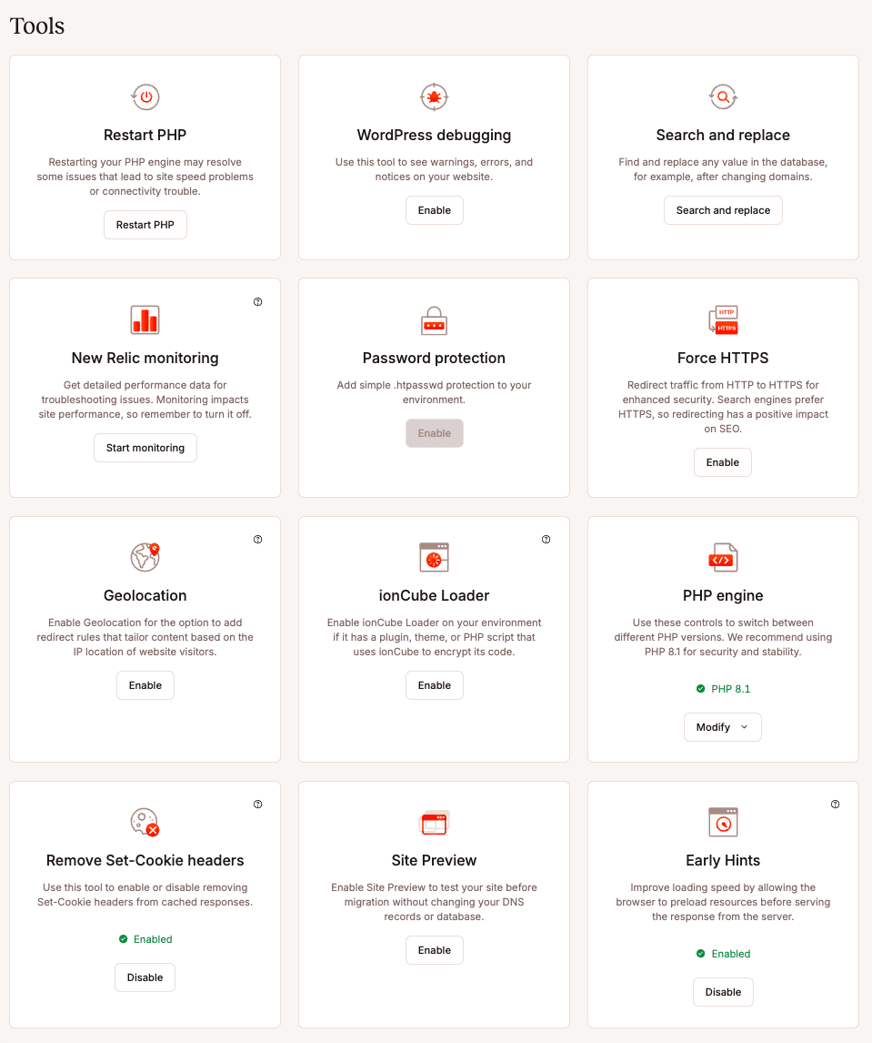 Herramientas y funcionalidades disponibles en el panel de MyKinsta