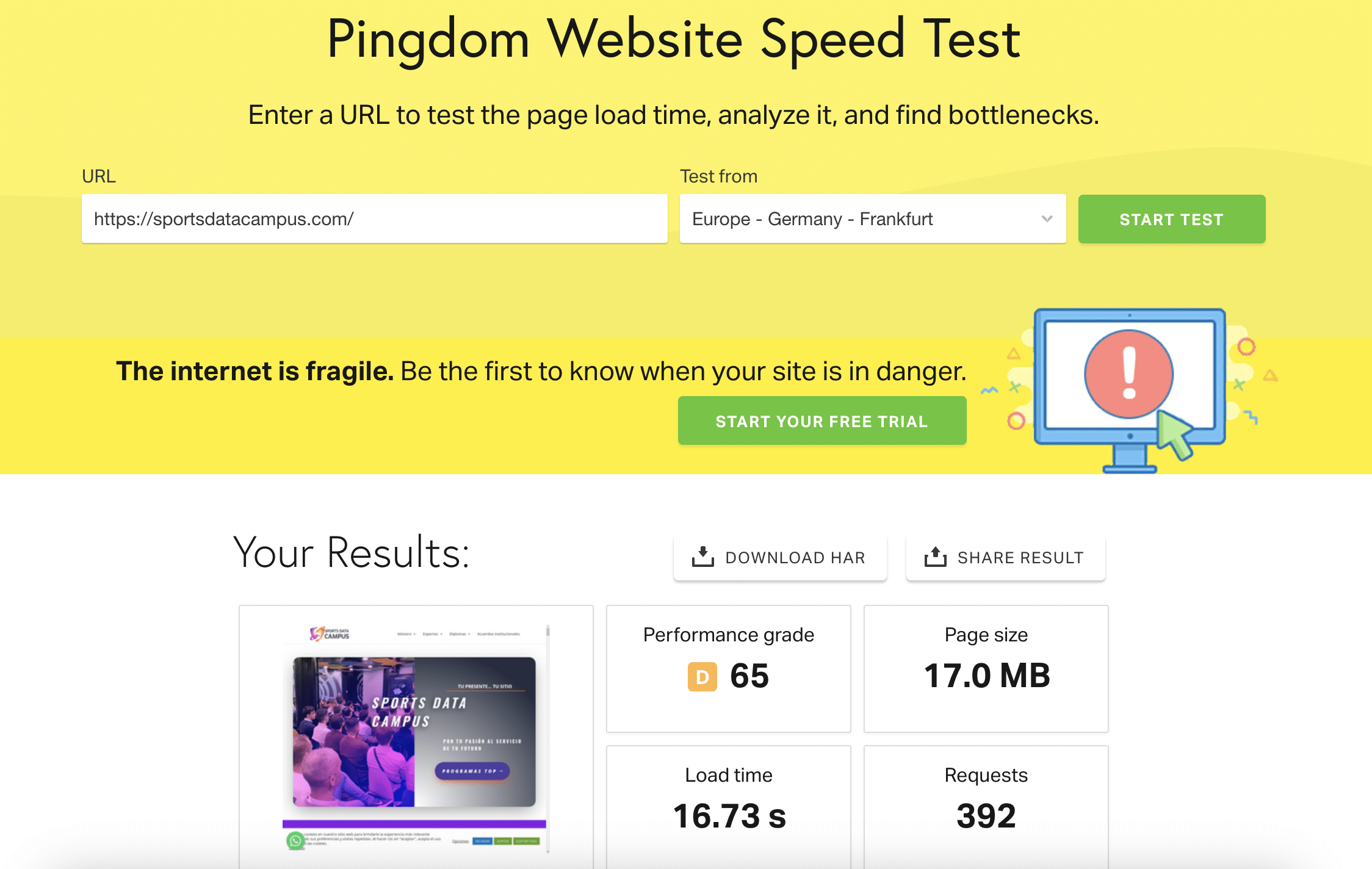 Il tempo di caricamento dello storage prima di passare a Kinsta era di oltre 12 secondi.