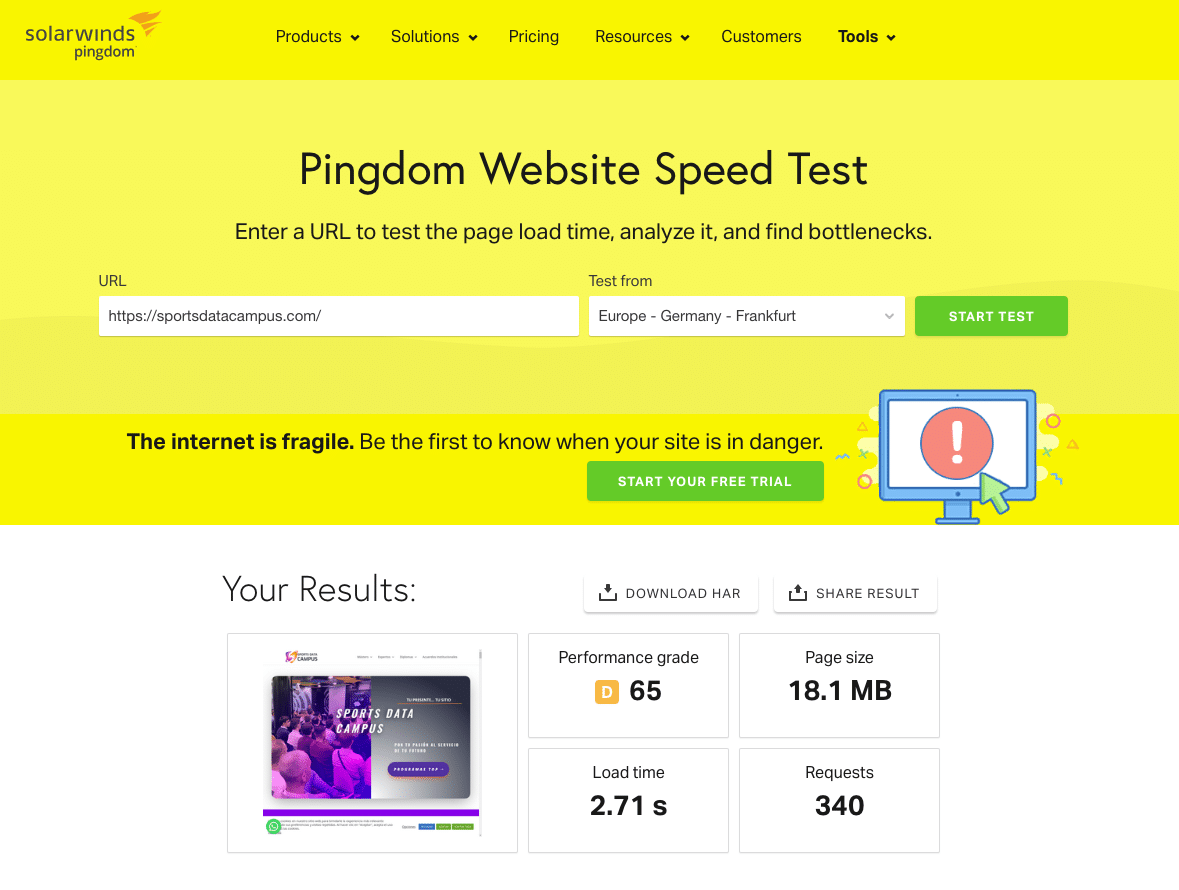 Tempo di caricamento dopo il passaggio a Kinsta